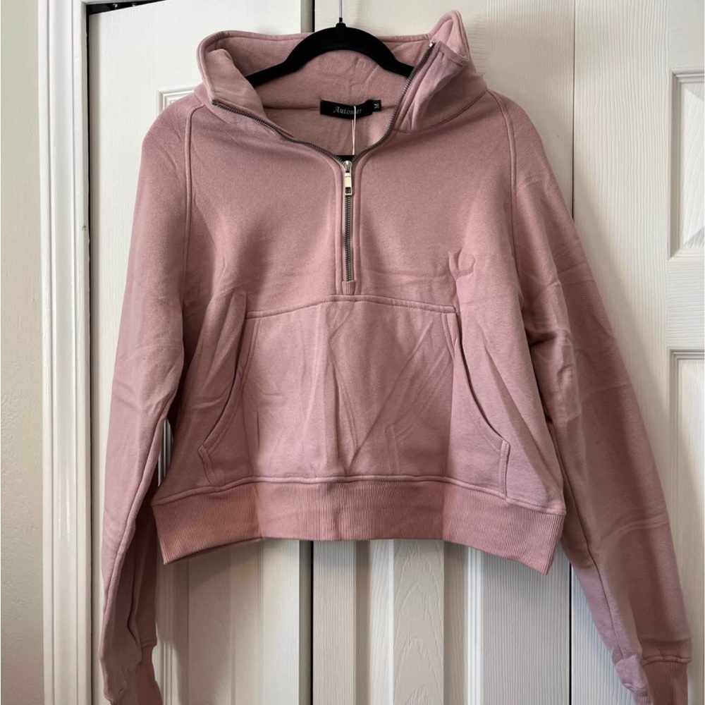 Cropped Pink Half-Zip Hoodie